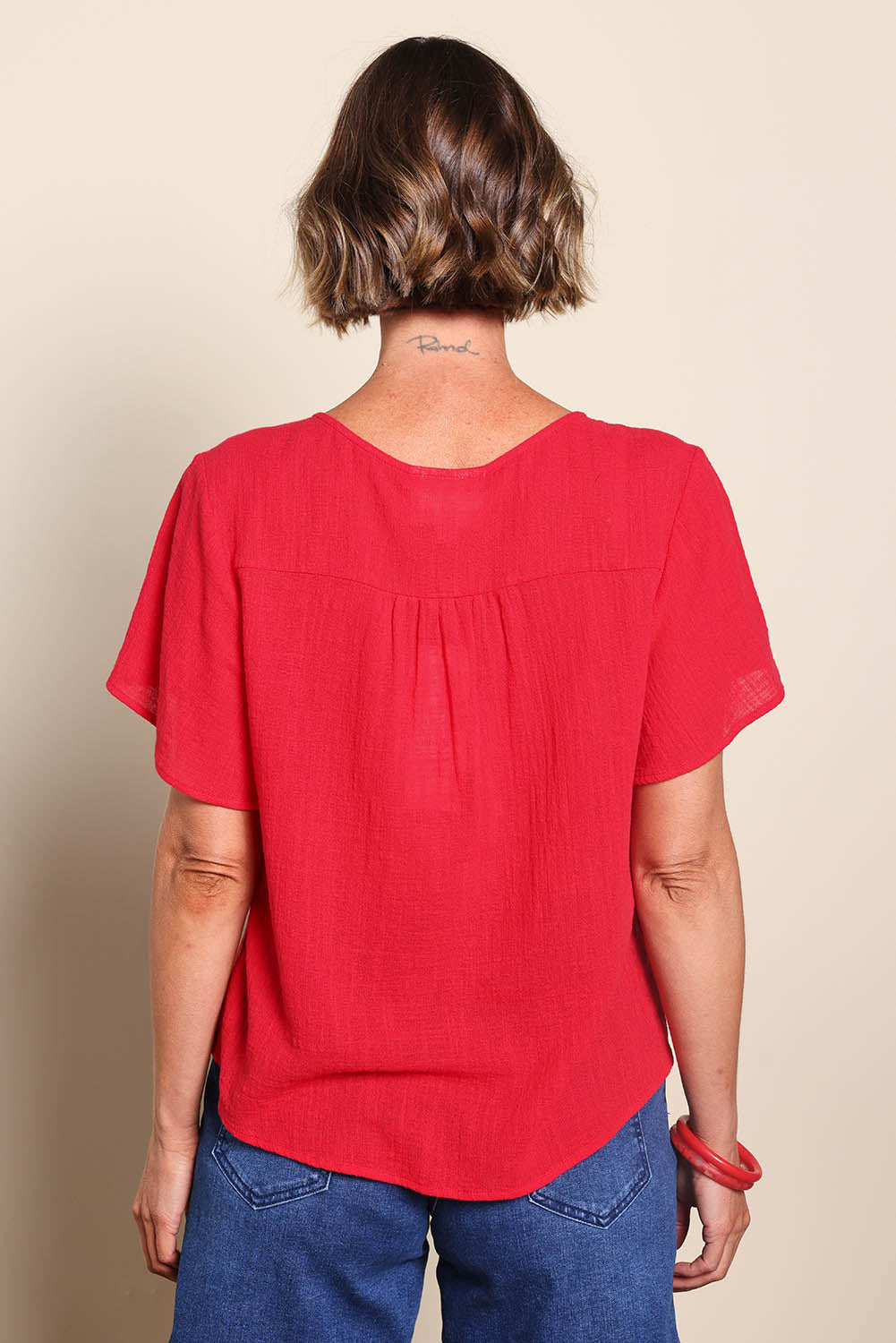 Cute As A Button Cotton Blouse - Red
