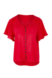 Product shot of the Cute As A Button Blouse in colour Red (Red), from the front