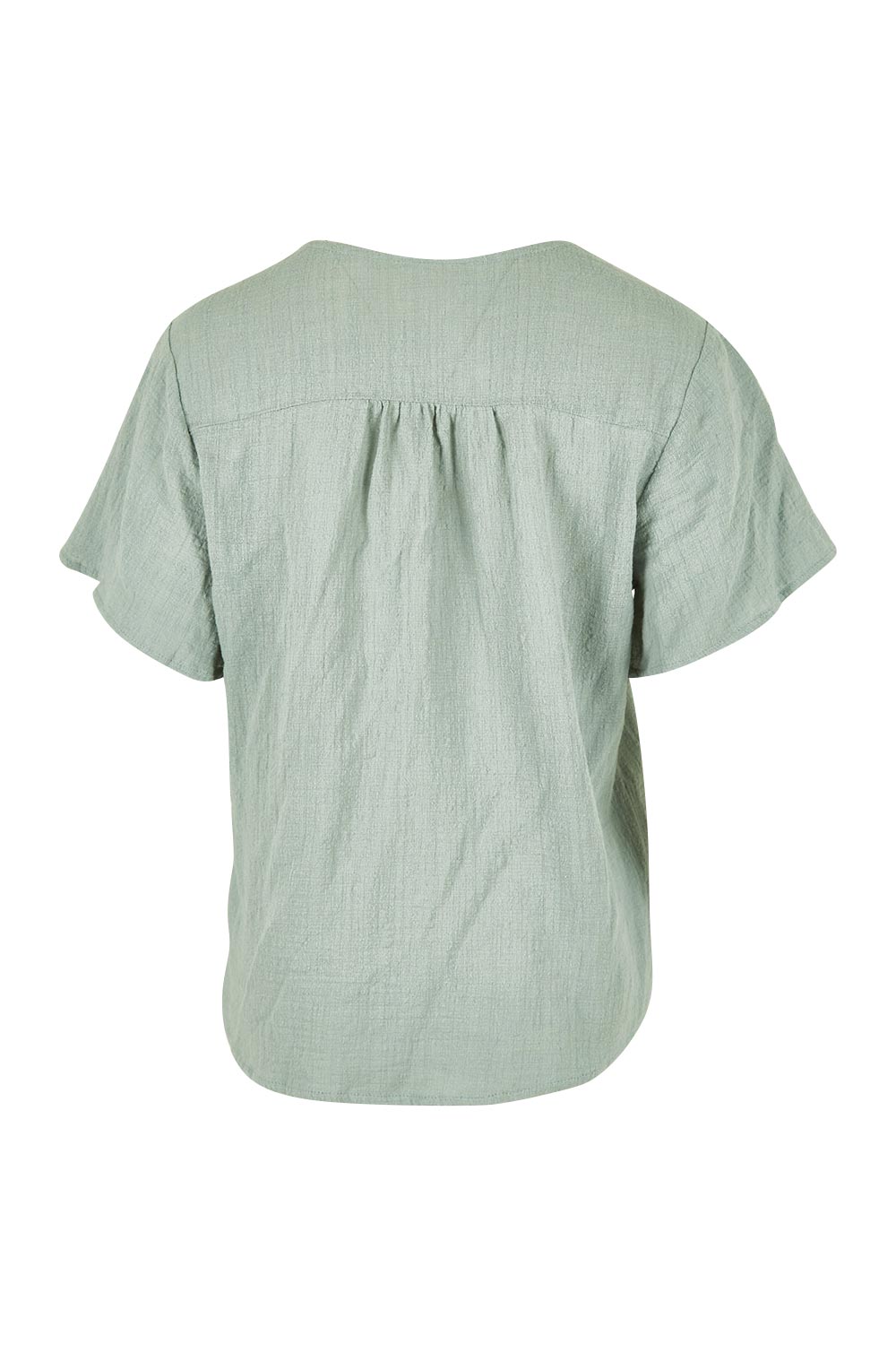 Product shot of the Cute As A Button Blouse in colour Sage (Green), from the back