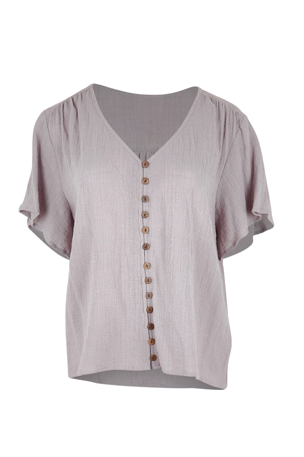 Product shot of the Cute As A Button Cotton Blouse – Smoke in colour Smoke, from the front