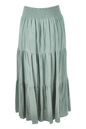 Product shot of the Cute As A Button Skirt in colour Sage (Green), from the back