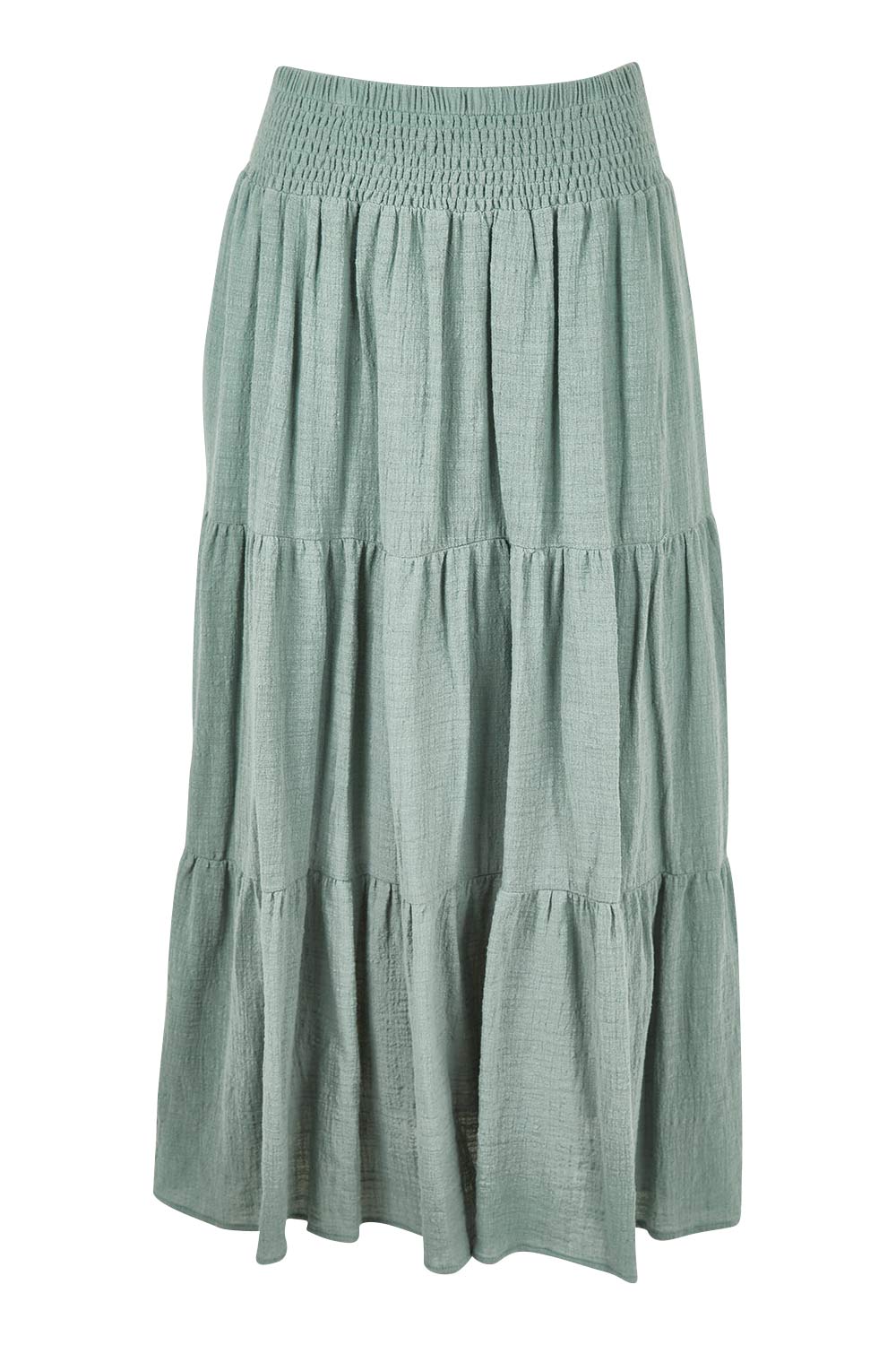 Product shot of the Cute As A Button Skirt in colour Sage (Green), from the front