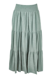 Product shot of the Cute As A Button Skirt in colour Sage (Green), from the front