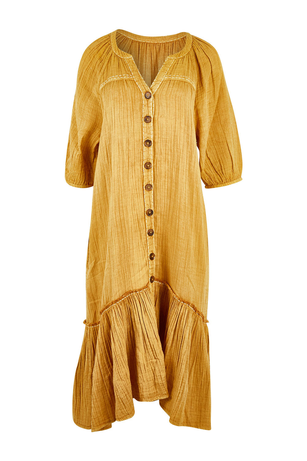 Product shot of the Daydreaming In Sunshine Dress in colour Sunflower, from the front