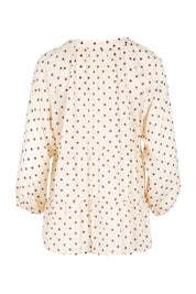 Product shot of the Cruising On By Tiered Cotton Blouse – Chocspot in colour Chocspot, from the back