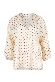 Product shot of the Cruising On By Tiered Cotton Blouse – Chocspot in colour Chocspot, from the front