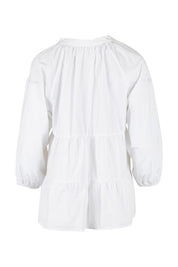 Product shot of the Cruising On By Tiered Blouse in colour White (White), from the back