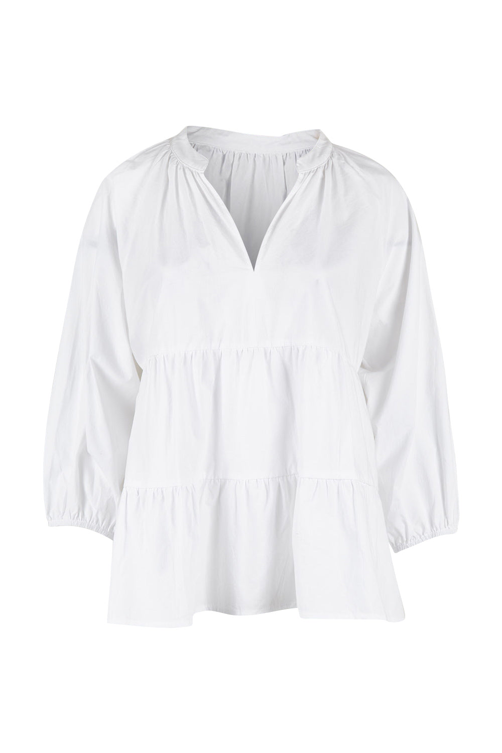 Product shot of the Cruising On By Tiered Blouse in colour White (White), from the front