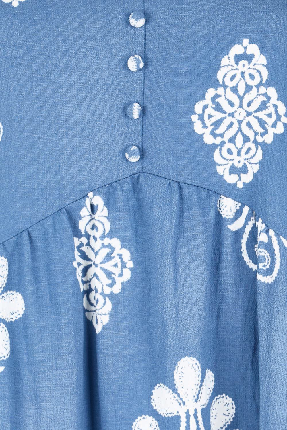 Product shot of the Love Shack Dress - Denimfleur in colour Denimfleur, showing detail
