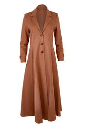 Product shot of the Meet Me At Midnight Longline Ponte Coat in colour Cinnamon, from the front