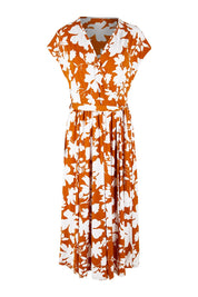 Product shot of the Feels Like Summer Wrap Dress in colour Rust, from the front