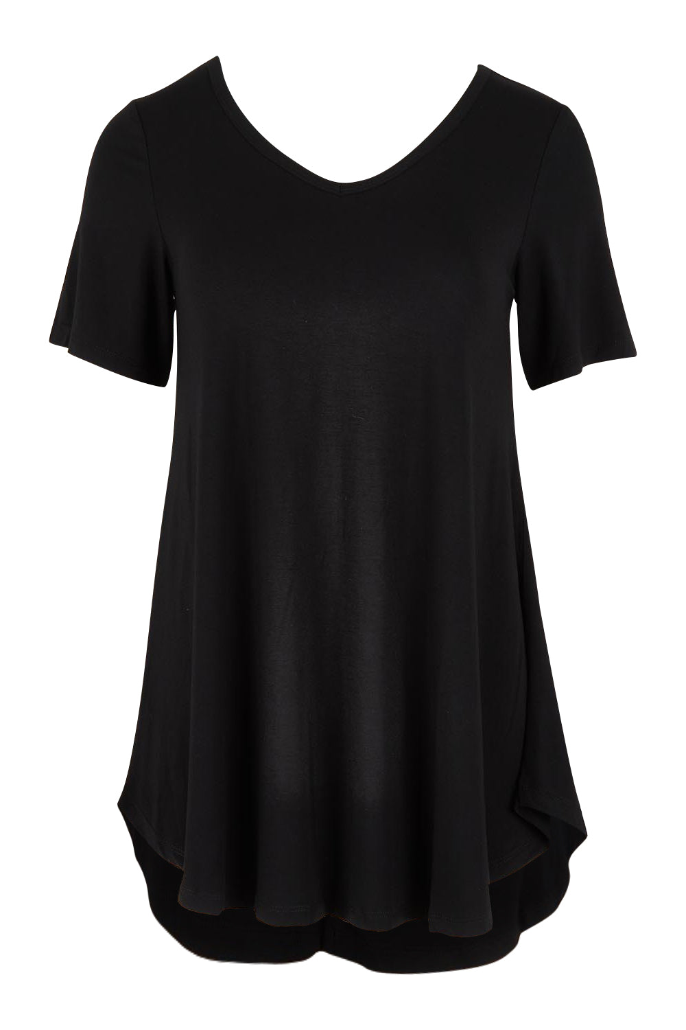 Product shot of the Softly Swinging Bamboo Tee in colour Black (Black), from the front