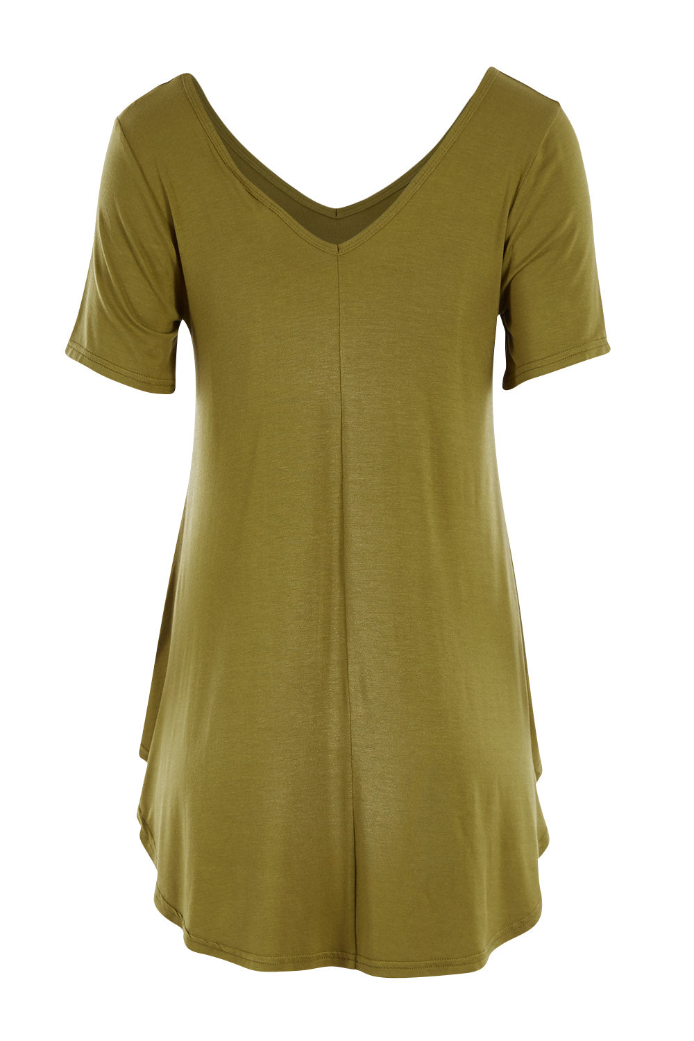 Product shot of the Softly Swinging Bamboo Tee in colour Olive (Green), from the back