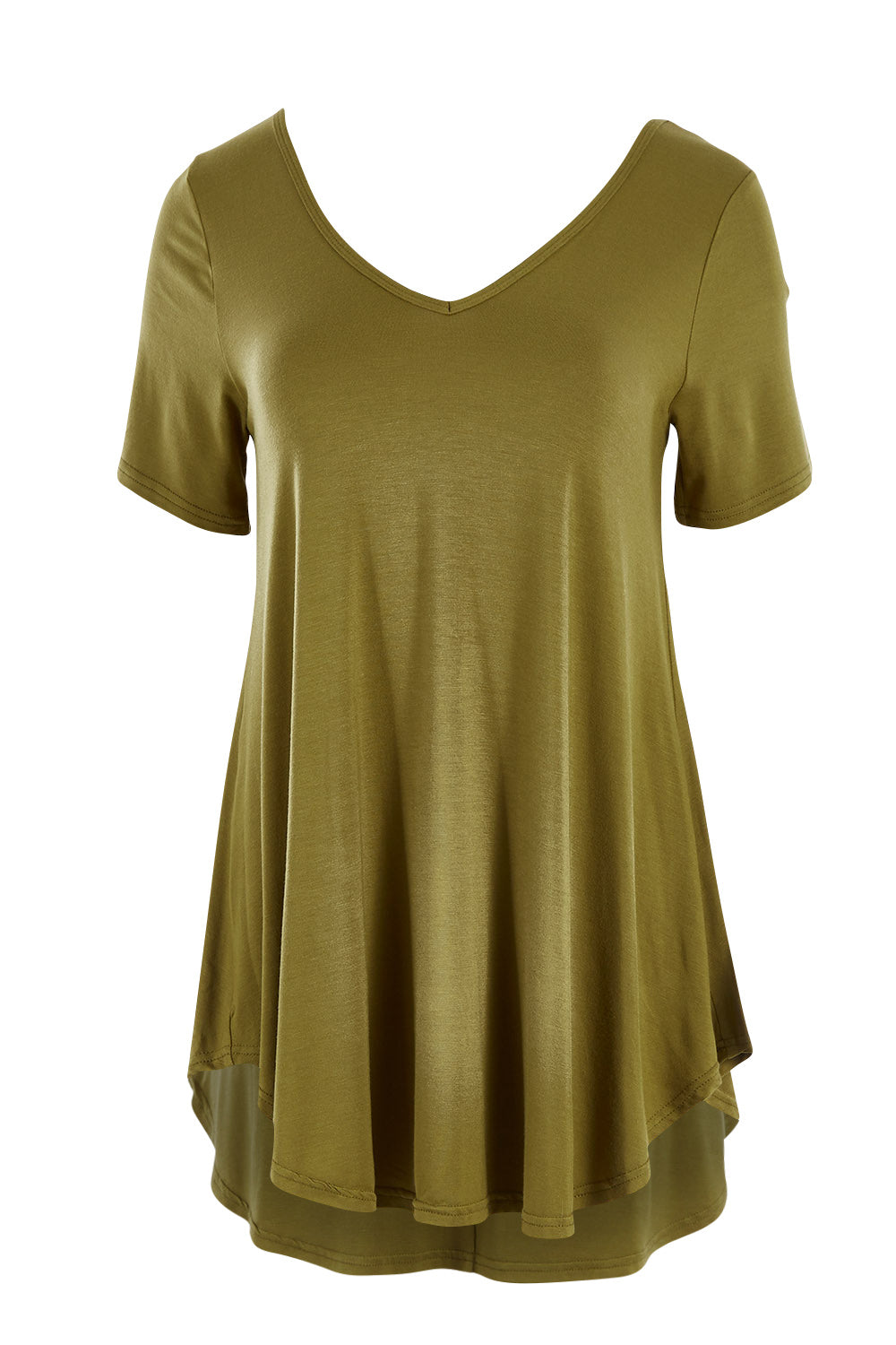 Product shot of the Softly Swinging Bamboo Tee in colour Olive (Green), from the front