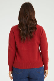 Model Laura wearing size L of the Rules Of The House Sweater in colour Rust, from the back
