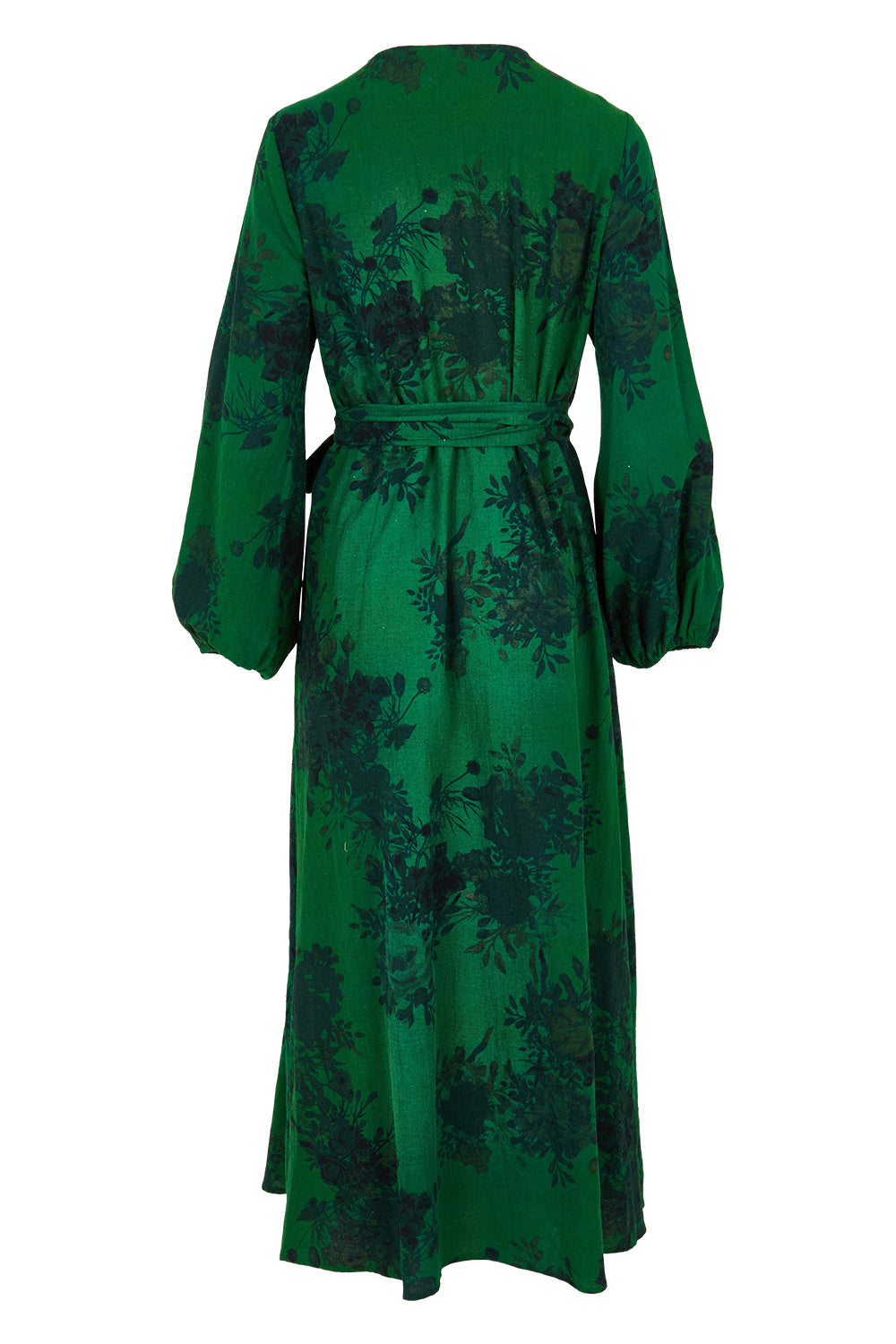 Product shot of the Wrap Me Up In Cotton Maxi Dress in colour Emerald (Green), from the back
