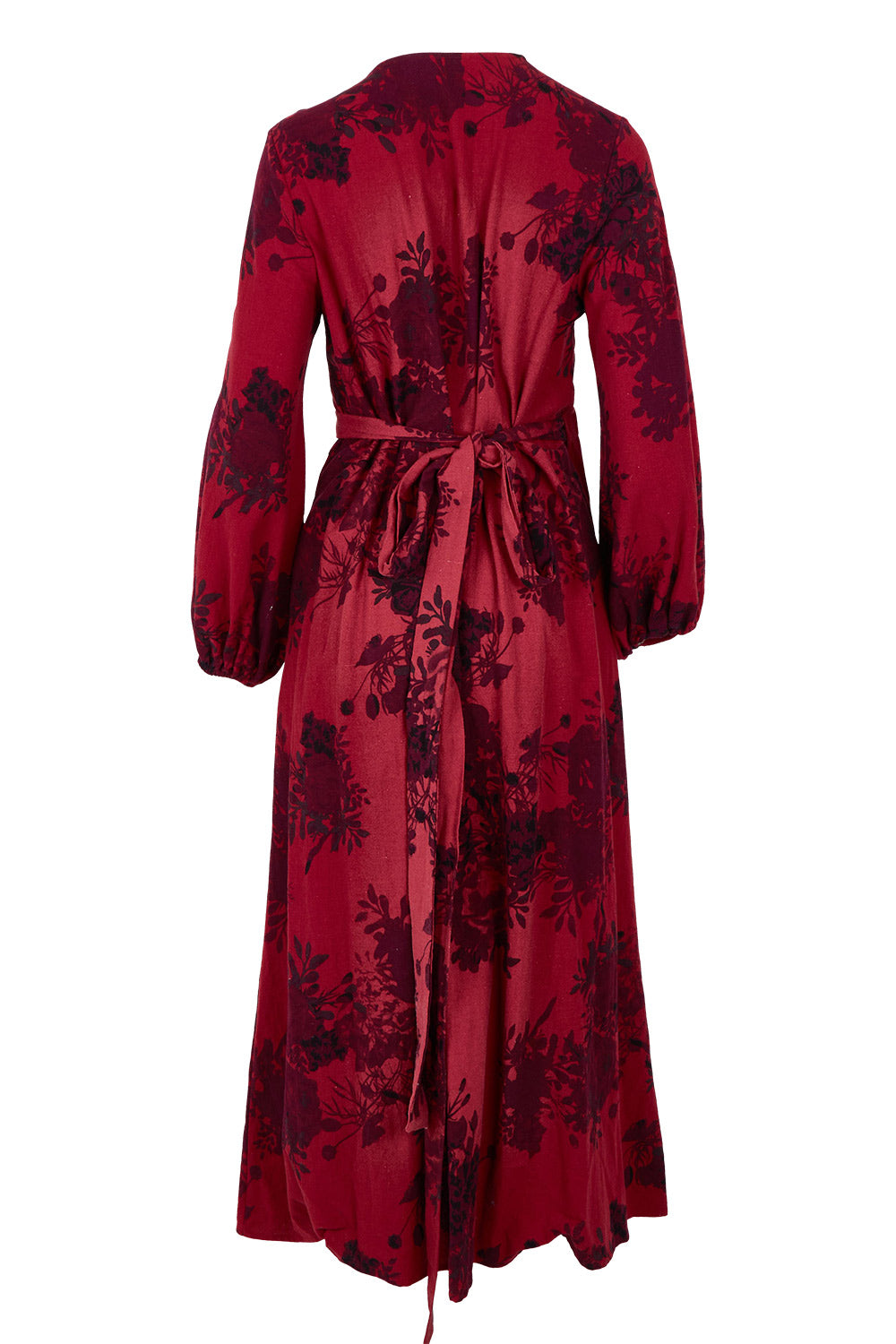 Product shot of the Wrap Me Up In Cotton Maxi Dress in colour Shiraz (Purple), from the back