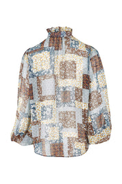 Product shot of the Not A Patch On You Blouse in colour Tealpatch (Blue), from the back
