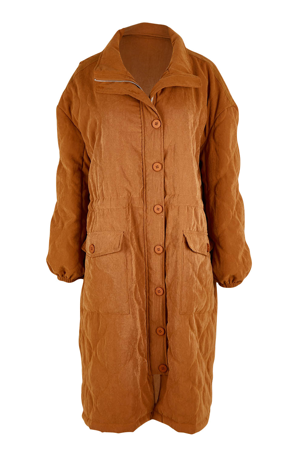 Product shot of the Heart Warming Quilted Anorak in colour Rust, from the front