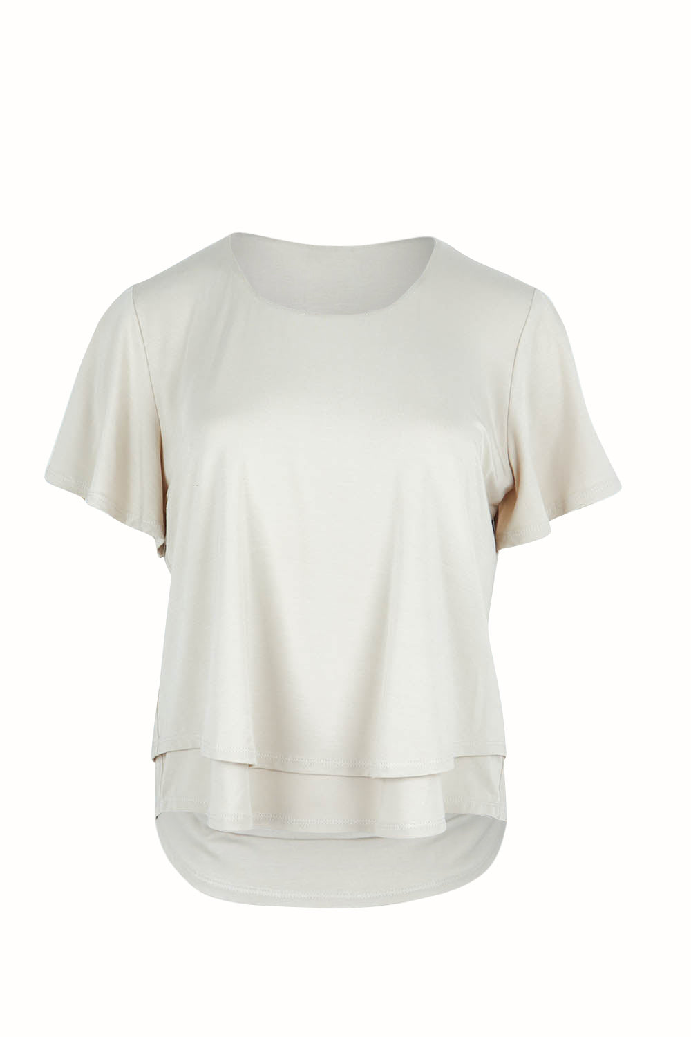 Product shot of the Short And Sweet Bamboo Layered Tee in colour Natural, from the front