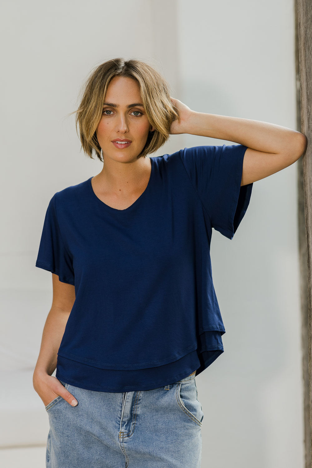 Preloved Short And Sweet Bamboo Layered Tee - Navy