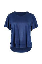 Product shot of the Short And Sweet Bamboo Layered Tee in colour Navy (Blue), from the front