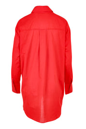 Product shot of the Relaxed Elegance Boyfriend Shirt in colour Red (Red), from the back
