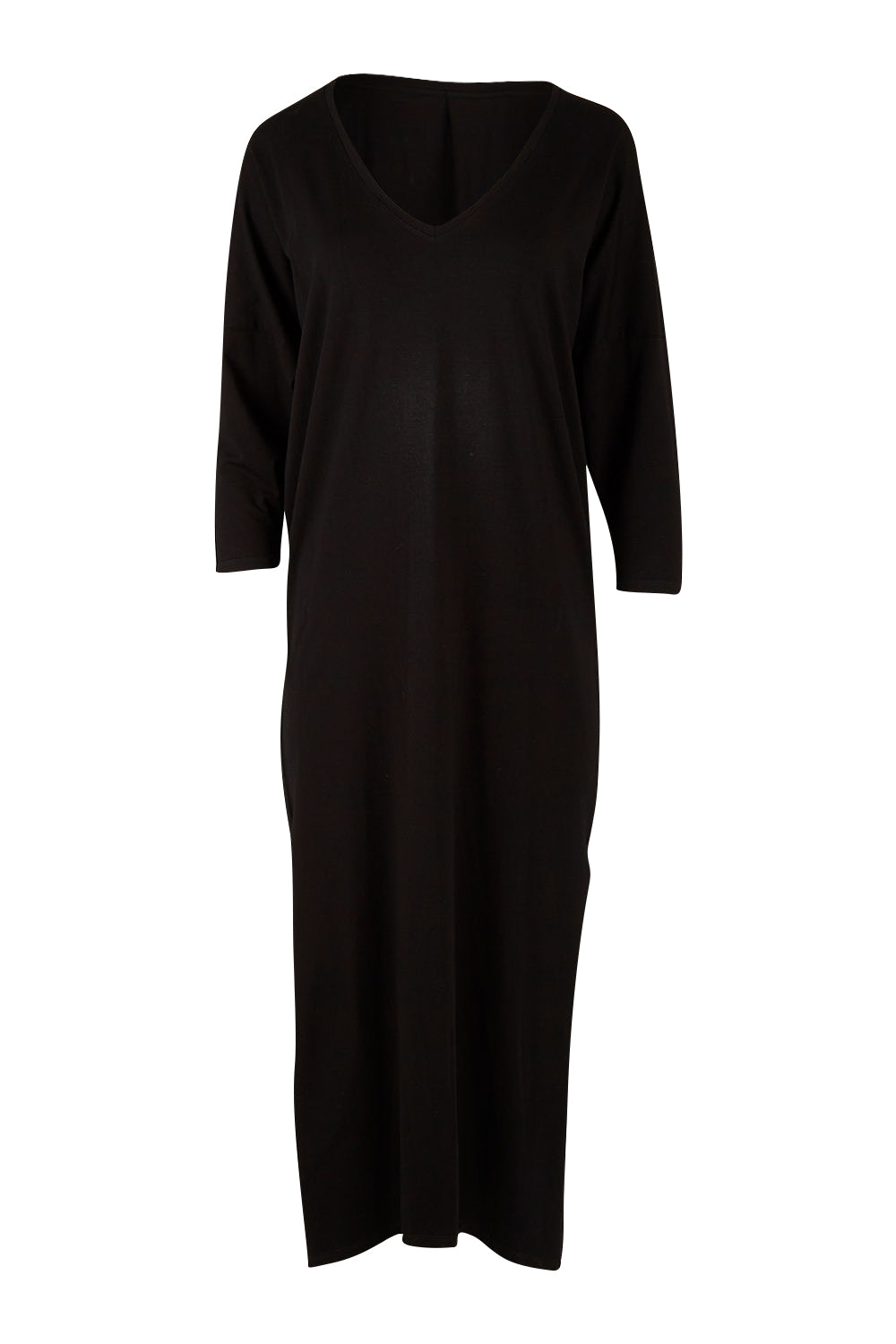 Product shot of the Elegantly Lounging Mercerised Cotton Maxi in colour Black (Black), from the front