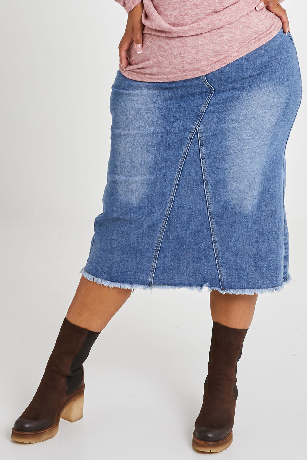 Preloved Easy As Pull On Denim Skirt - Denim