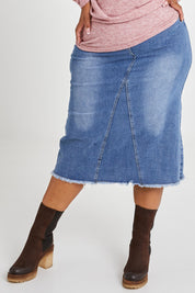 Preloved Easy As Pull On Denim Skirt - Denim