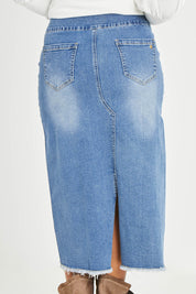 Preloved Easy As Pull On Denim Skirt - Denim