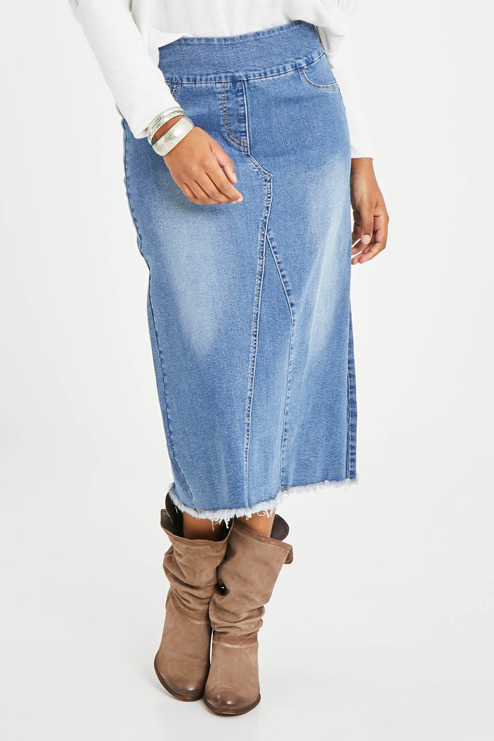 Preloved Easy As Pull On Denim Skirt - Denim