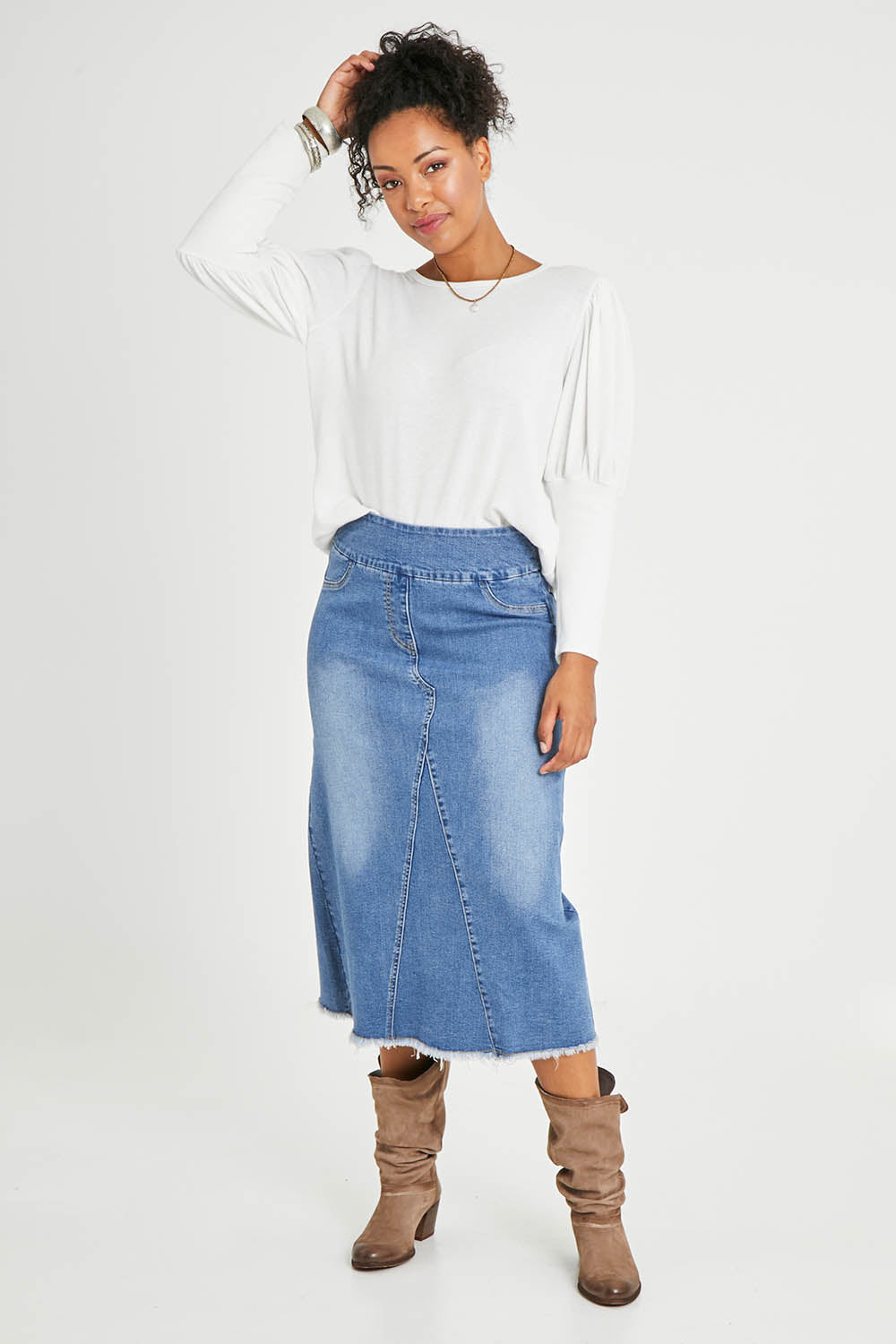 Preloved Easy As Pull On Denim Skirt - Denim