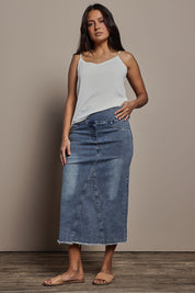 Preloved Easy As Pull On Denim Skirt - Denim