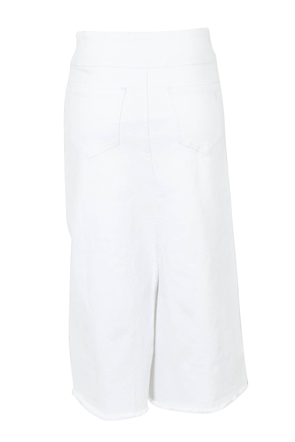 Product shot of the Easy As Pull On Denim Skirt in colour White (White), from the back