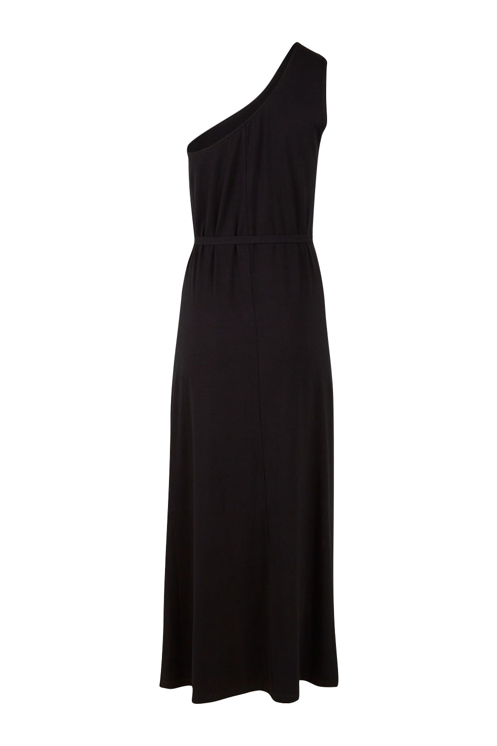 Product shot of the Shoulder Shimmy Bamboo Maxi Dress in colour Black (Black), from the back
