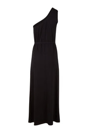 Product shot of the Shoulder Shimmy Bamboo Maxi Dress in colour Black (Black), from the back