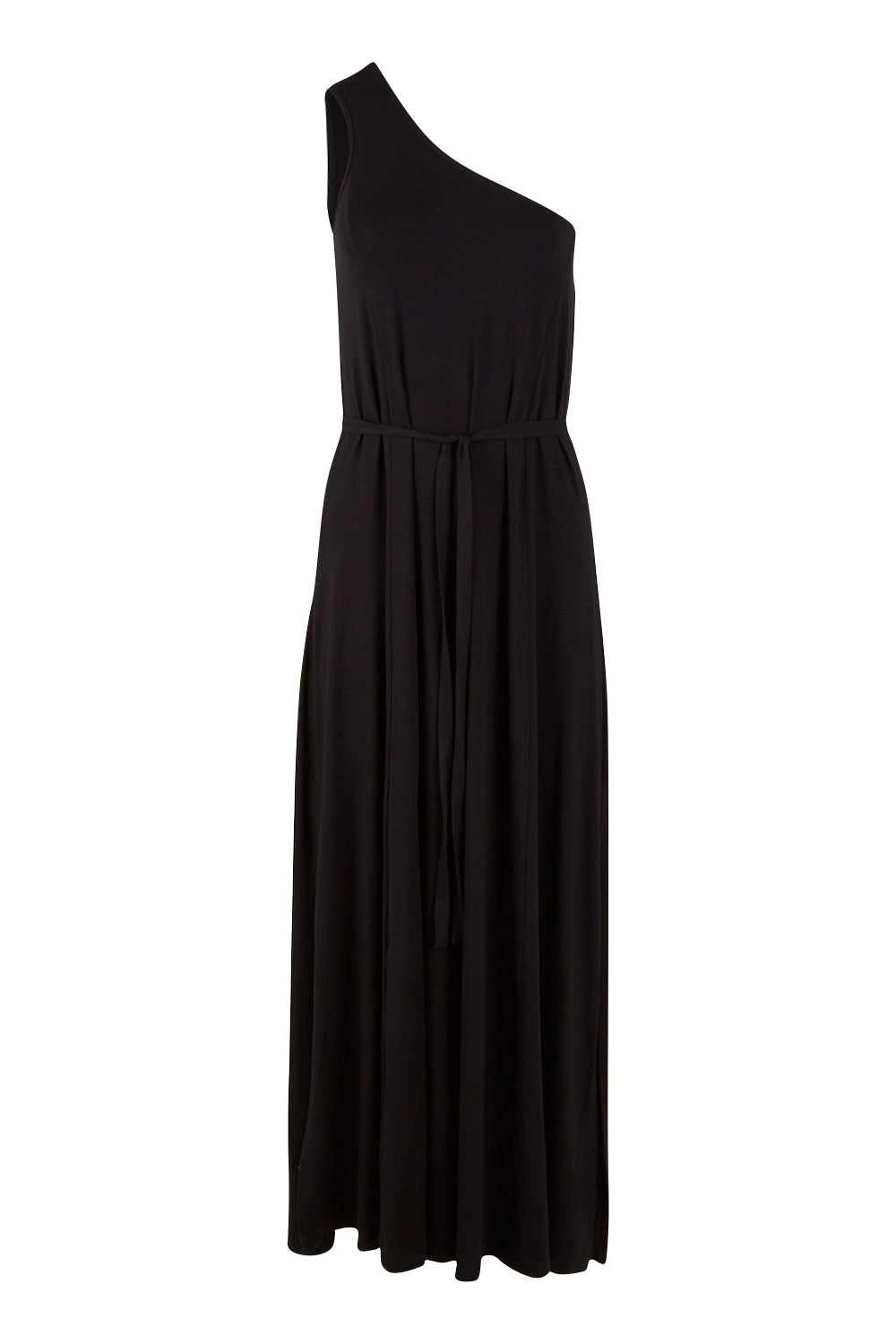 Product shot of the Shoulder Shimmy Bamboo Maxi Dress in colour Black (Black), from the front