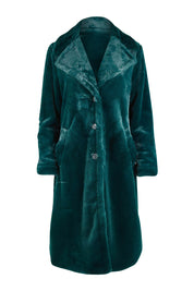 Product shot of the Adore You Faux Fur Coat in colour Lagoon (Green), from the front