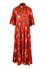 Product shot of the Its Easy Loving You Short Sleeve Dress in colour Redfleur (Red), from the front