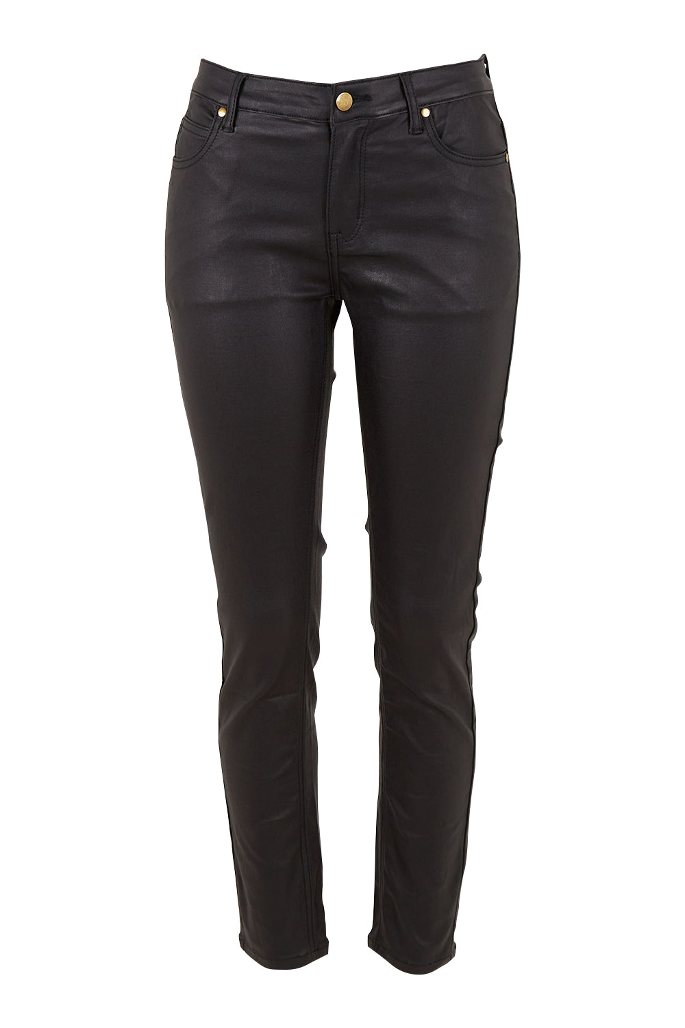 Product shot of the Hot Stuff Coated Jean in colour Black (Black), from the front