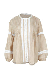 Product shot of the At My Best Button Back Blouse in colour Natstripe, from the front