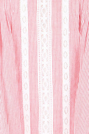 Product shot of the At My Best Button Back Blouse – Redstripe in colour Redstripe, showing detail