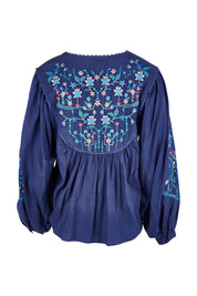 Product shot of the My Happiness Embroidered Blouse in colour Navycombo (Blue), from the back