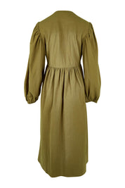 Product shot of the For Love And Dancing Dress in colour Khaki (Green), from the back