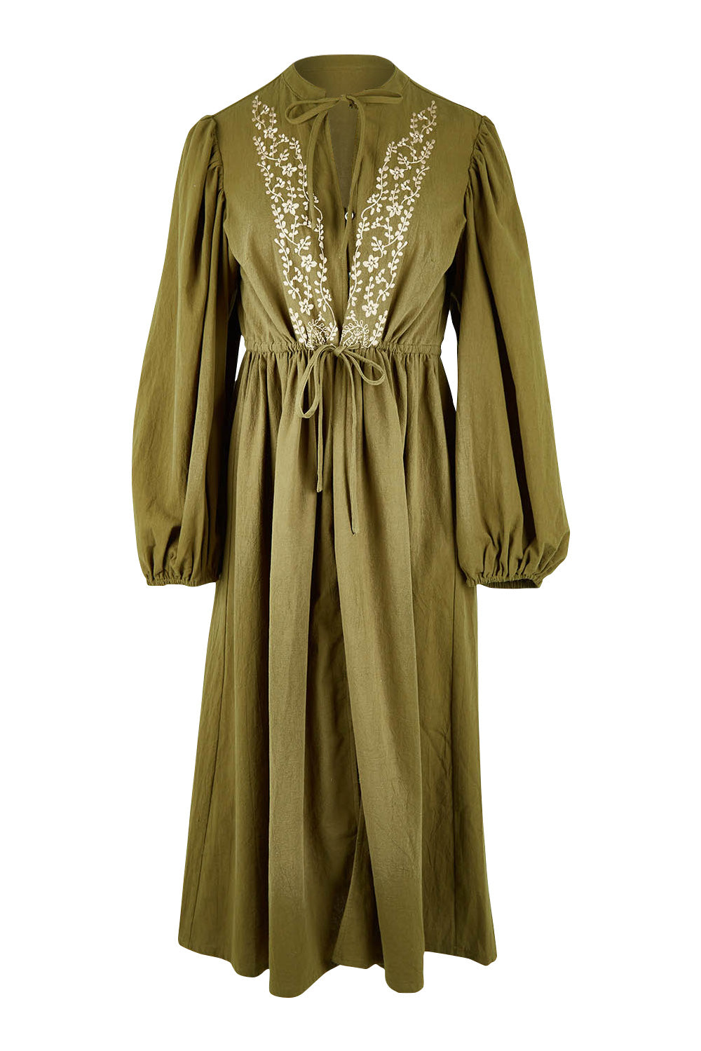 Product shot of the For Love And Dancing Dress in colour Khaki (Green), from the front