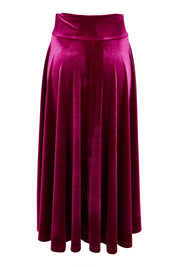 Product shot of the Love By Candlelight Velvet Skirt in colour Mulberry (Pink), from the back