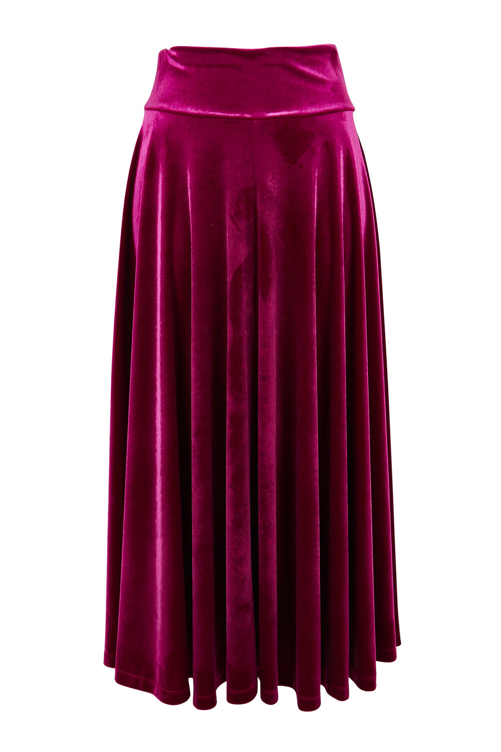 Product shot of the Love By Candlelight Velvet Skirt in colour Mulberry (Pink), from the front