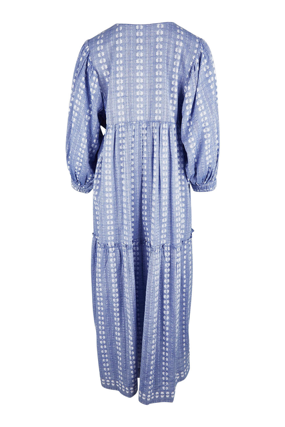 Product shot of the Puff Sleeve Delight Dress in colour Bluewhite (Blue), from the back