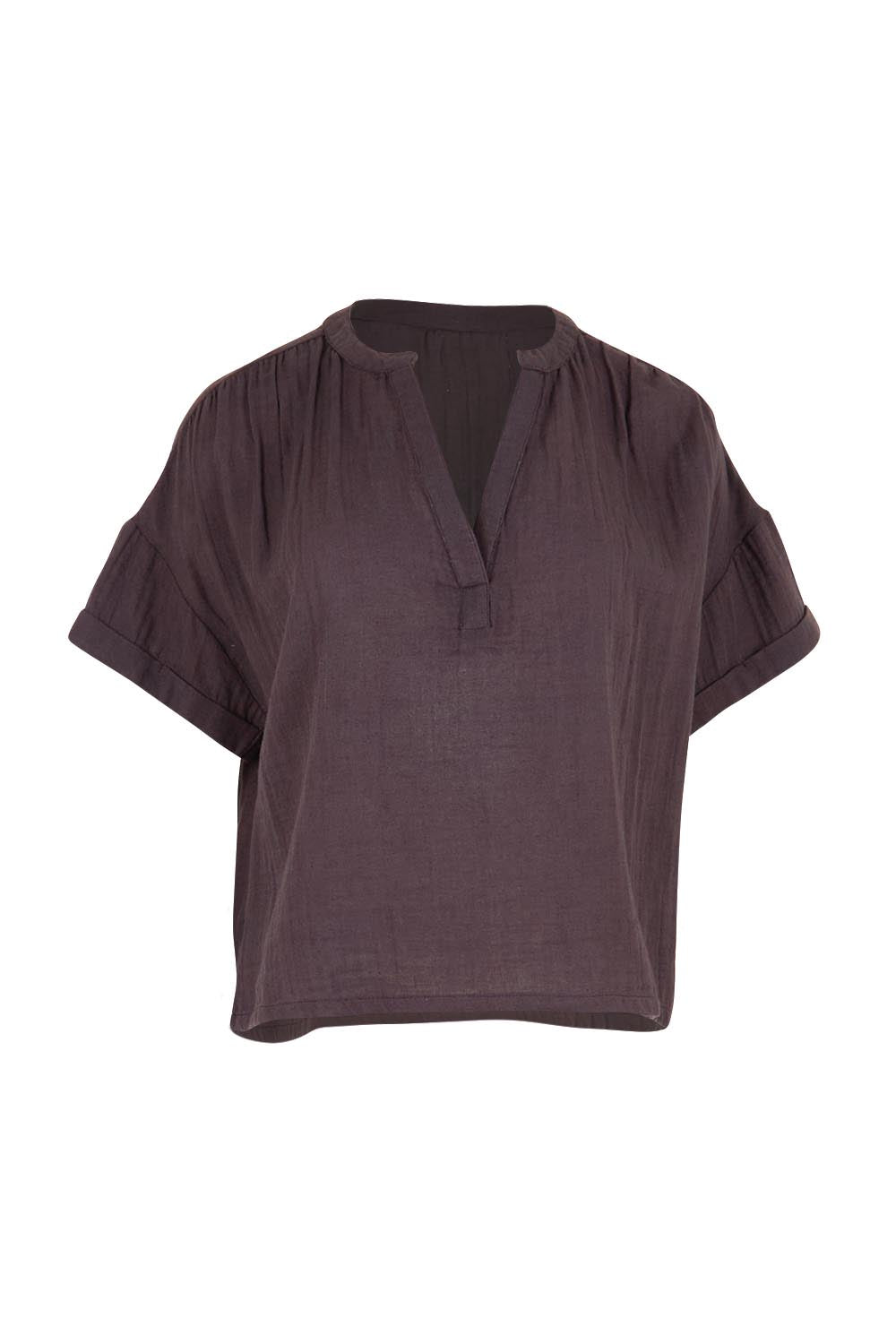 Product shot of the Every Other Day Cotton Blouse – Chocolate in colour Chocolate, from the front
